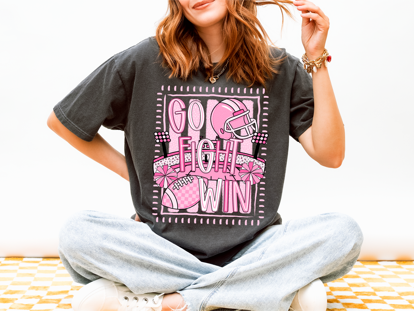 GO FIGHT WIN PINK FOOTBALL GRAPHIC TEE