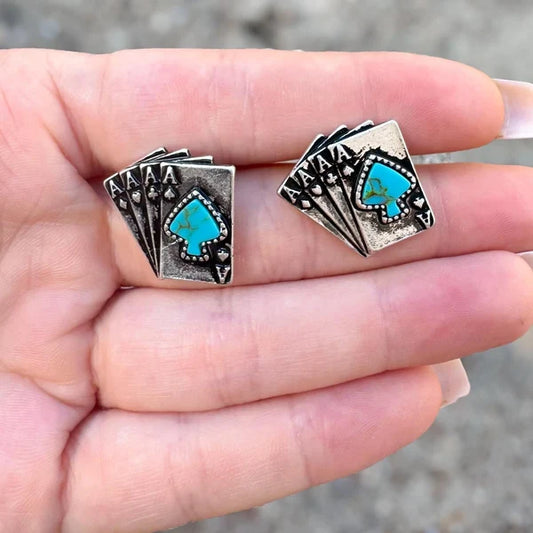 Western Ace Card Turquoise Earring Set