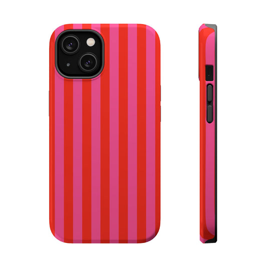 RED + PINK STRIPE MAGSAFE IMPACT-RESISTANT PHONE CASE