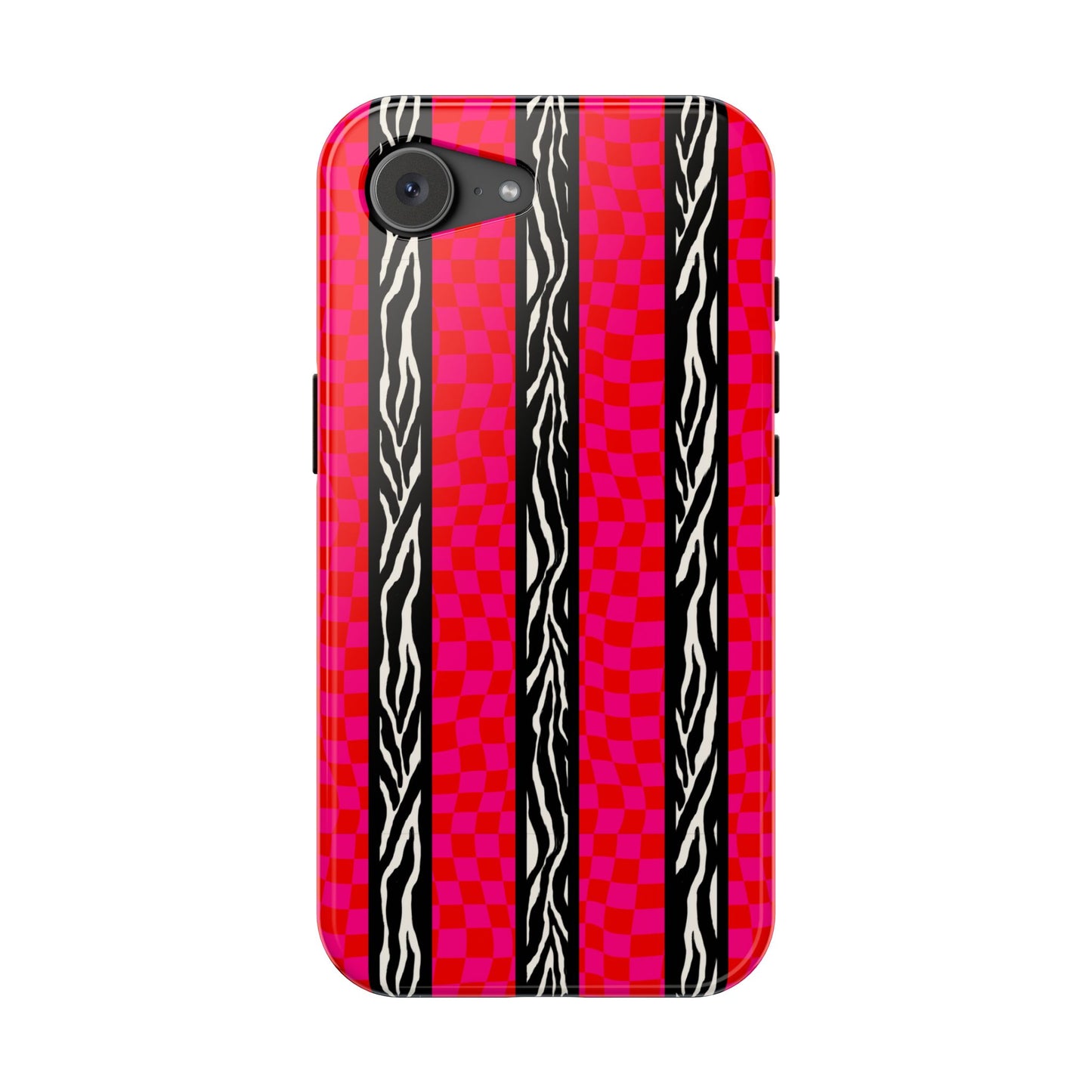 HOT PINK ZEBRA CHECKERED MAGSAFE IMPACT-RESISTANT PHONE CASE
