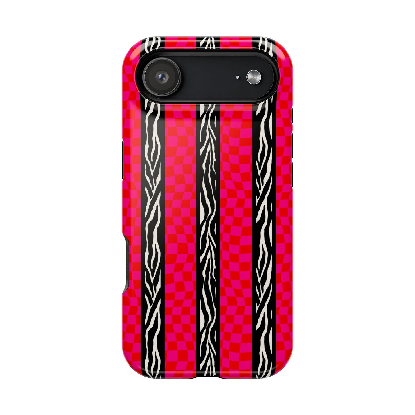 HOT PINK ZEBRA CHECKERED MAGSAFE IMPACT-RESISTANT PHONE CASE