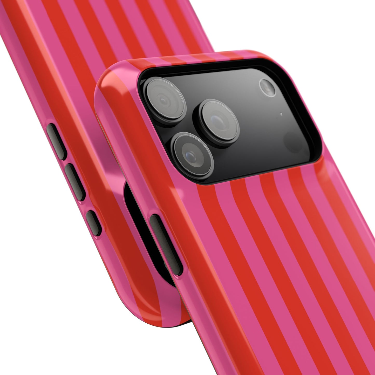 RED + PINK STRIPE MAGSAFE IMPACT-RESISTANT PHONE CASE