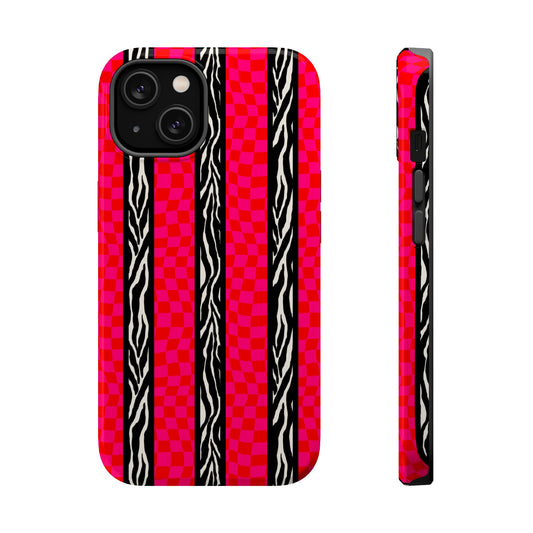 HOT PINK ZEBRA CHECKERED MAGSAFE IMPACT-RESISTANT PHONE CASE