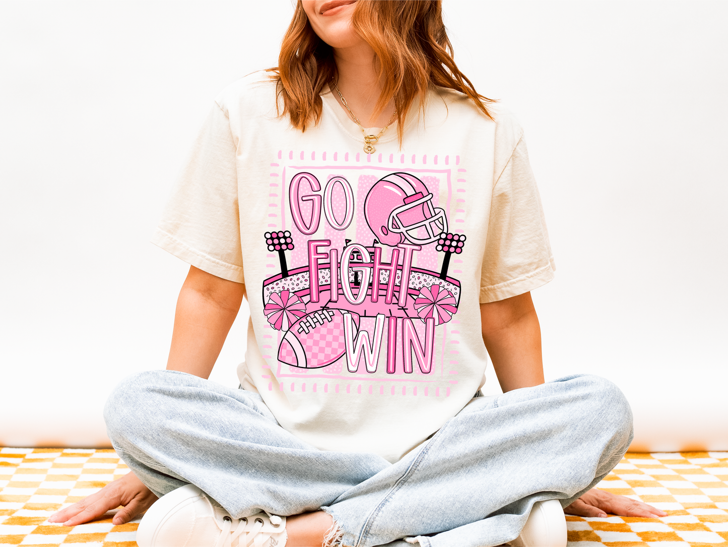 GO FIGHT WIN PINK FOOTBALL GRAPHIC TEE