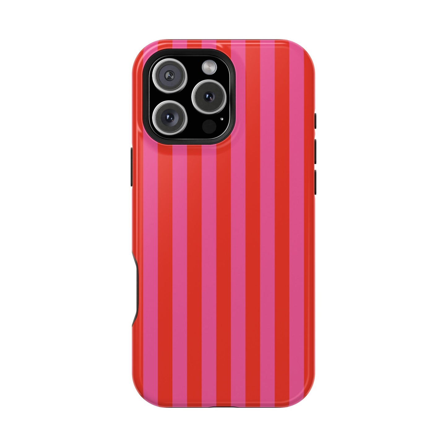 RED + PINK STRIPE MAGSAFE IMPACT-RESISTANT PHONE CASE