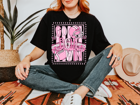 GO FIGHT WIN PINK FOOTBALL GRAPHIC TEE