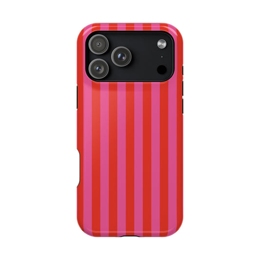 RED + PINK STRIPE MAGSAFE IMPACT-RESISTANT PHONE CASE