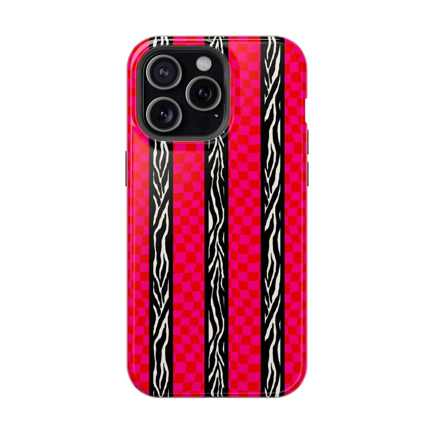 HOT PINK ZEBRA CHECKERED MAGSAFE IMPACT-RESISTANT PHONE CASE