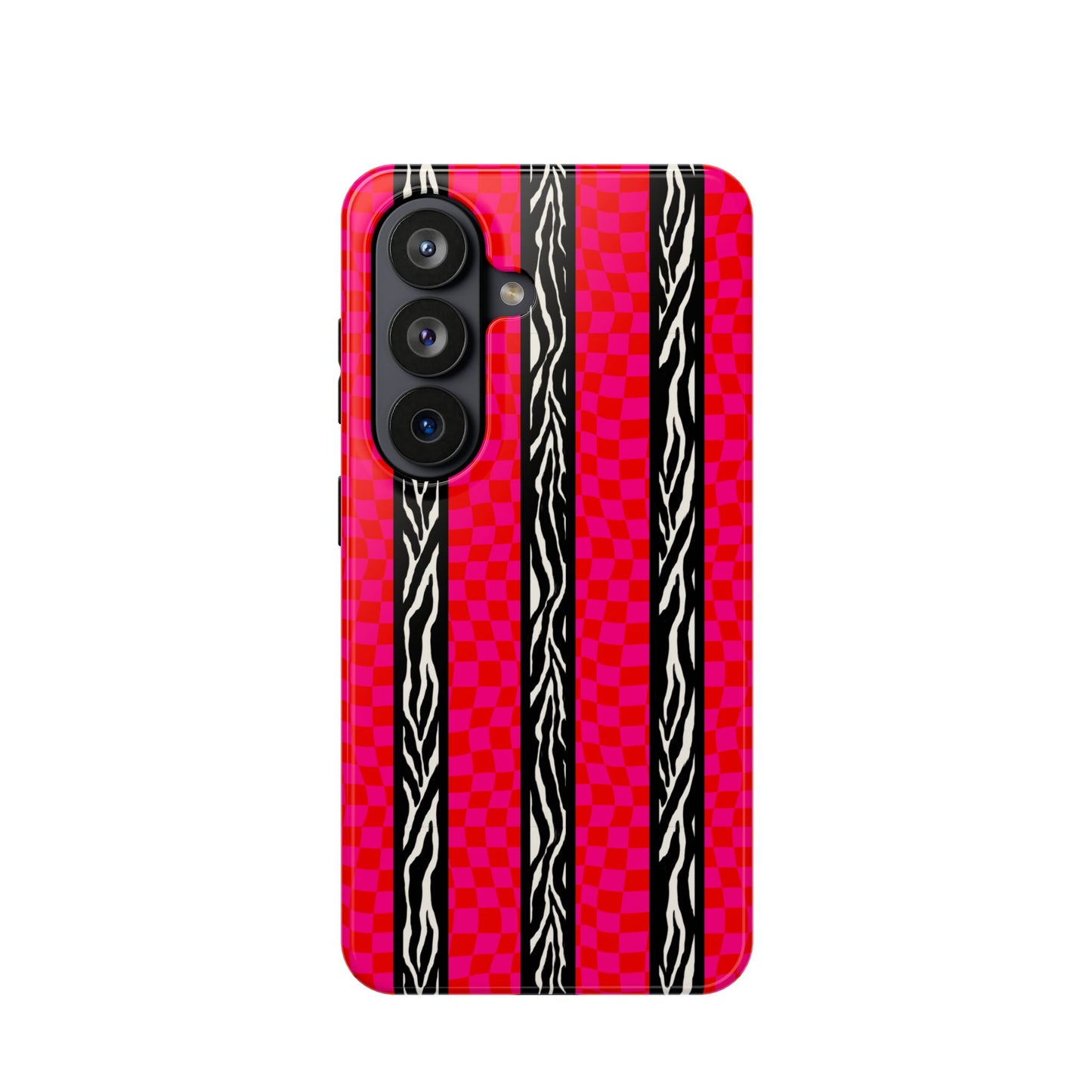 HOT PINK ZEBRA CHECKERED MAGSAFE IMPACT-RESISTANT PHONE CASE